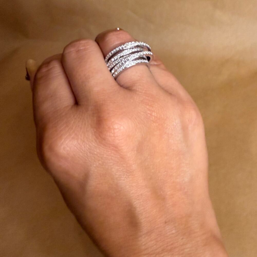 Swarovski Multi-Tiered Spiral Crystal Silver ring 7.5